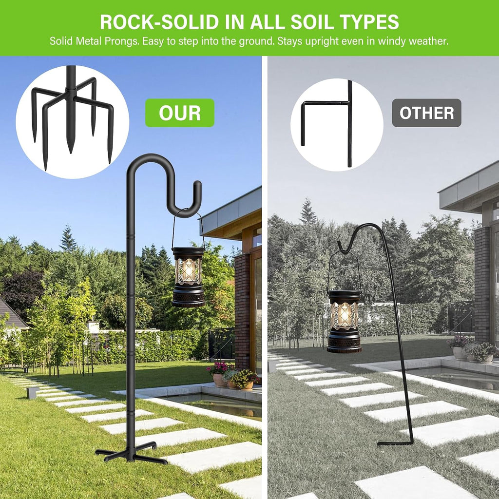 Shepherds Hook for Bird Feeder, 92" Heavy Duty Double Bird Feeder Pole with 5-Prong Base, Thickened Metal Shepherd