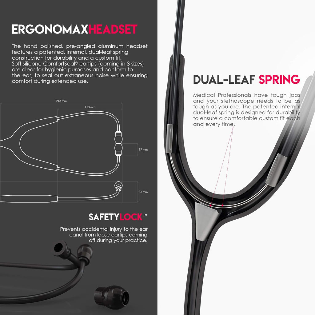 Acoustica Lightweight Stethoscope for Doctors, Nurses, Students, Home Health Use, Dual Head, Black Tube, Black