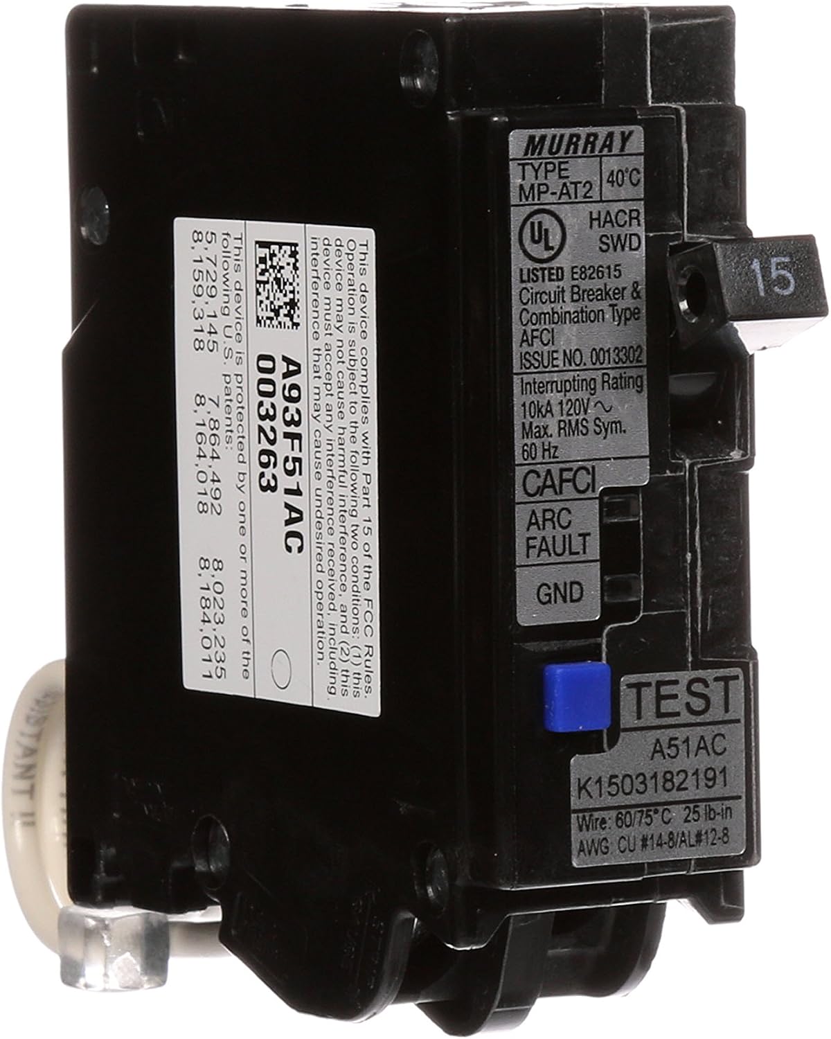 Murray MPA115AFC 15-Amp Single Pole 120-volt Plug-On Combination AFCI Breaker