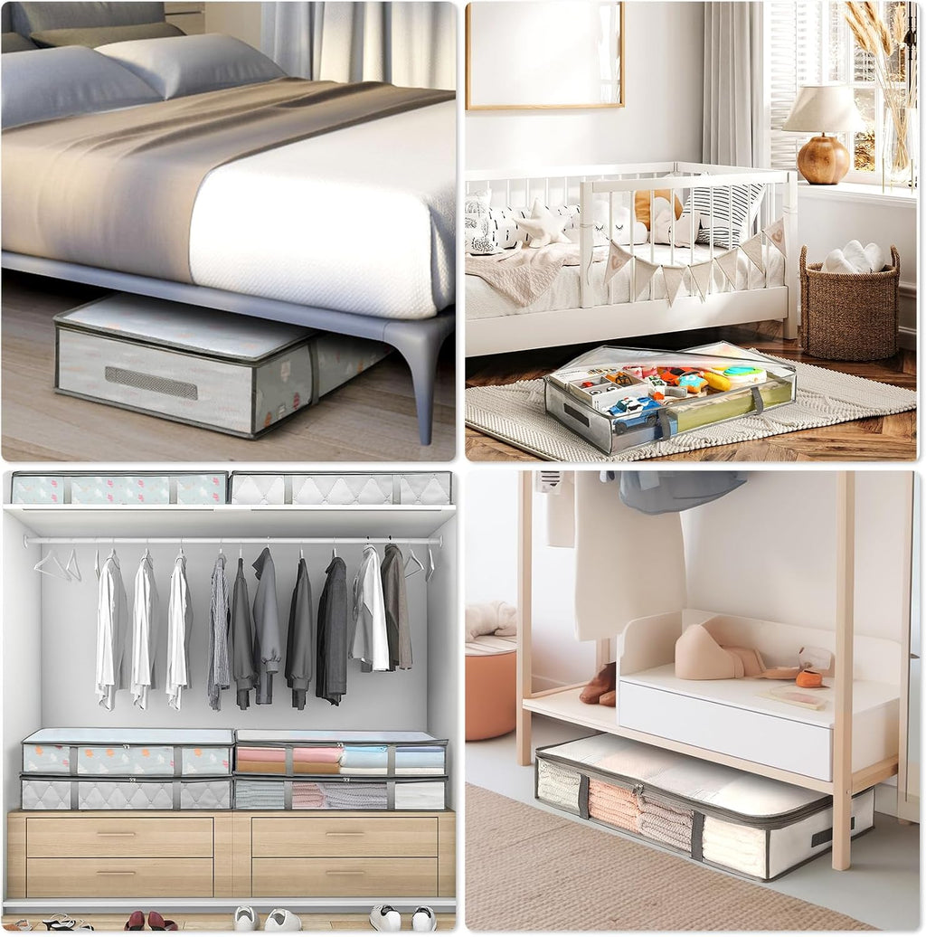 4 Packs Under Bed Storage Containers Bins, Humid-Proof Plastic Underbed Storage Bins, Closet Organizers and Clothes