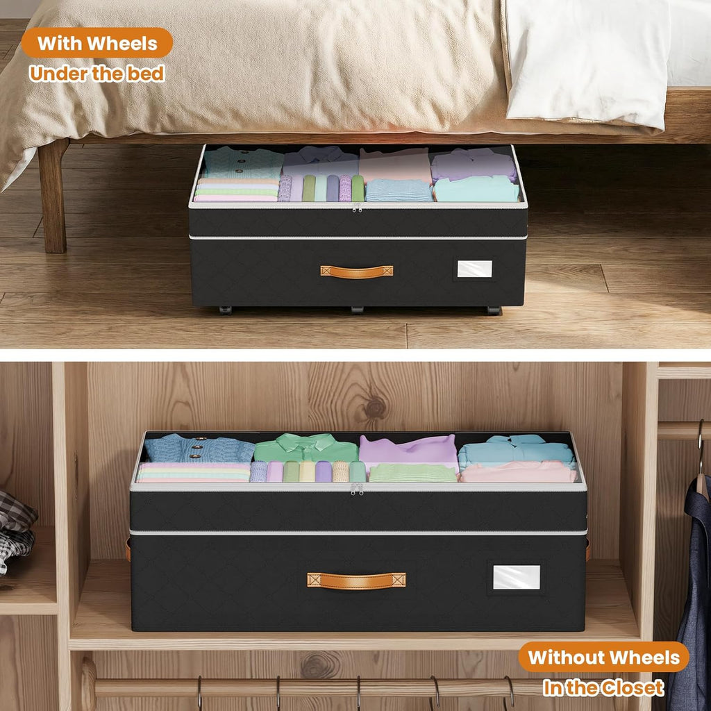 Under Bed Storage with Wheels 2Pack, 80L Height Adjustable Underbed Containers with Clear Lids, Rolling Under Bed