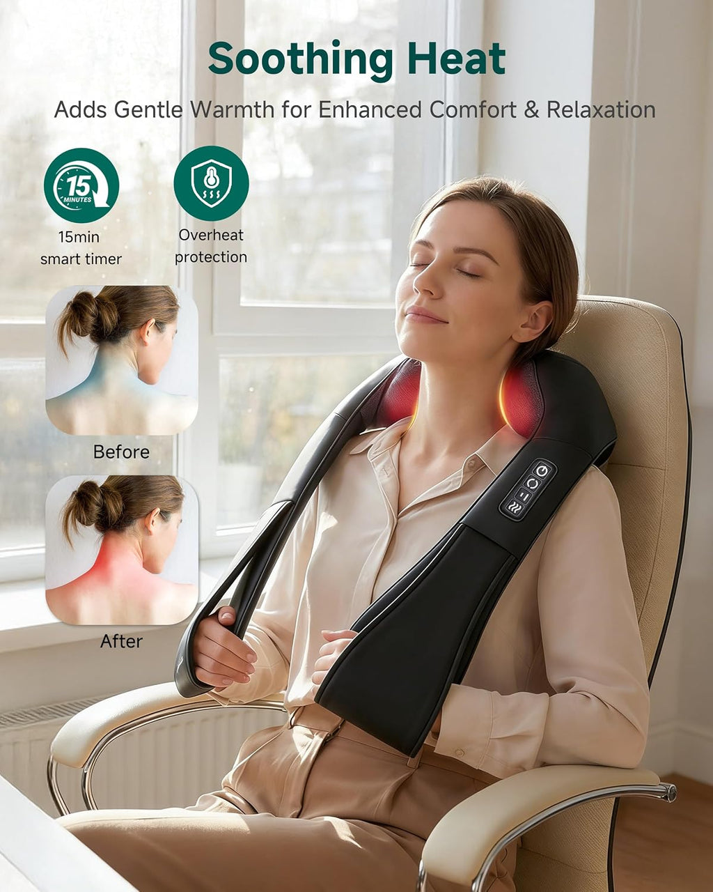 Shiatsu Neck and Shoulder Massager - Back Massager with Heat, Deep Kneading Electric Massage Pillow for Neck, Back
