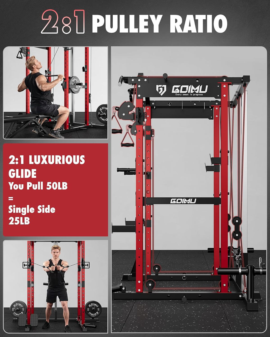 RH01 Power Cage Rack, 2000LBS Squat Rack with with Cable Crossover System&LAT Pull Down System, Multi-Function
