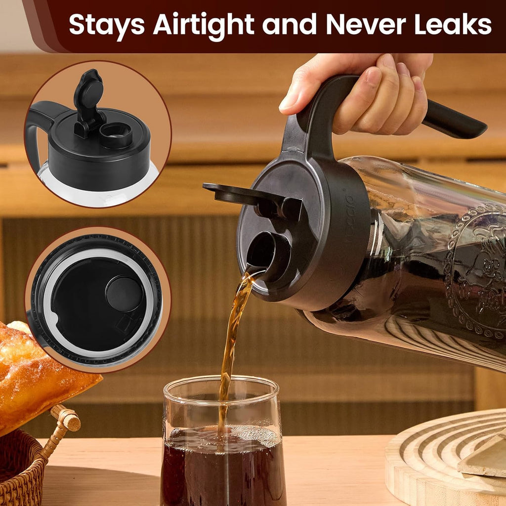 Cold Brew Coffee Maker Glass, 64 oz Mason Jar Pitcher | Airtight, Leakproof, Fridge Safe, Dishwasher Safety