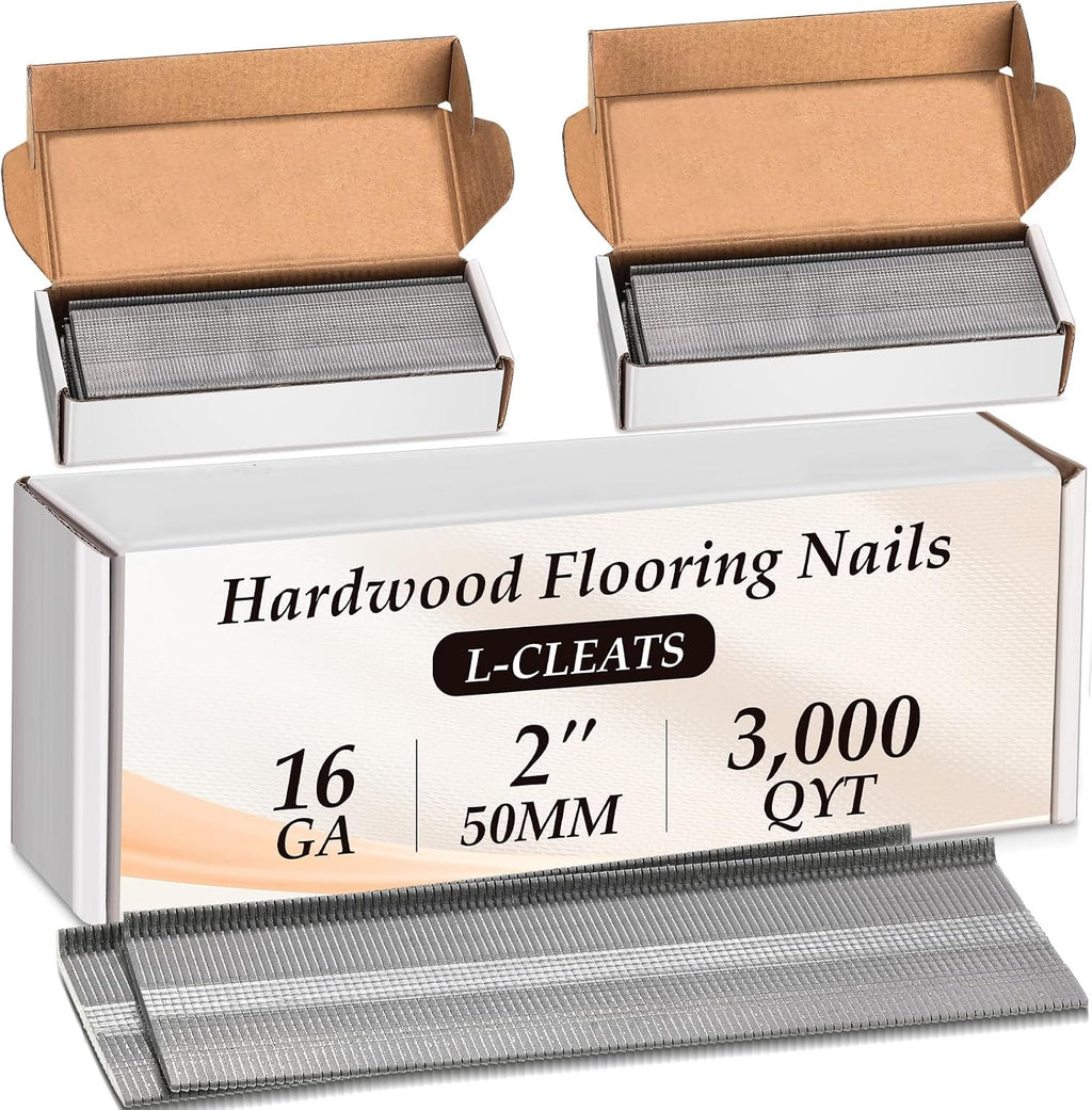 3000 Counts 16 Gauge L Cleat Flooring Nails, 2 Inch Hardwood Floor Cleats, 16ga Hardened Steel Fasteners for Flooring