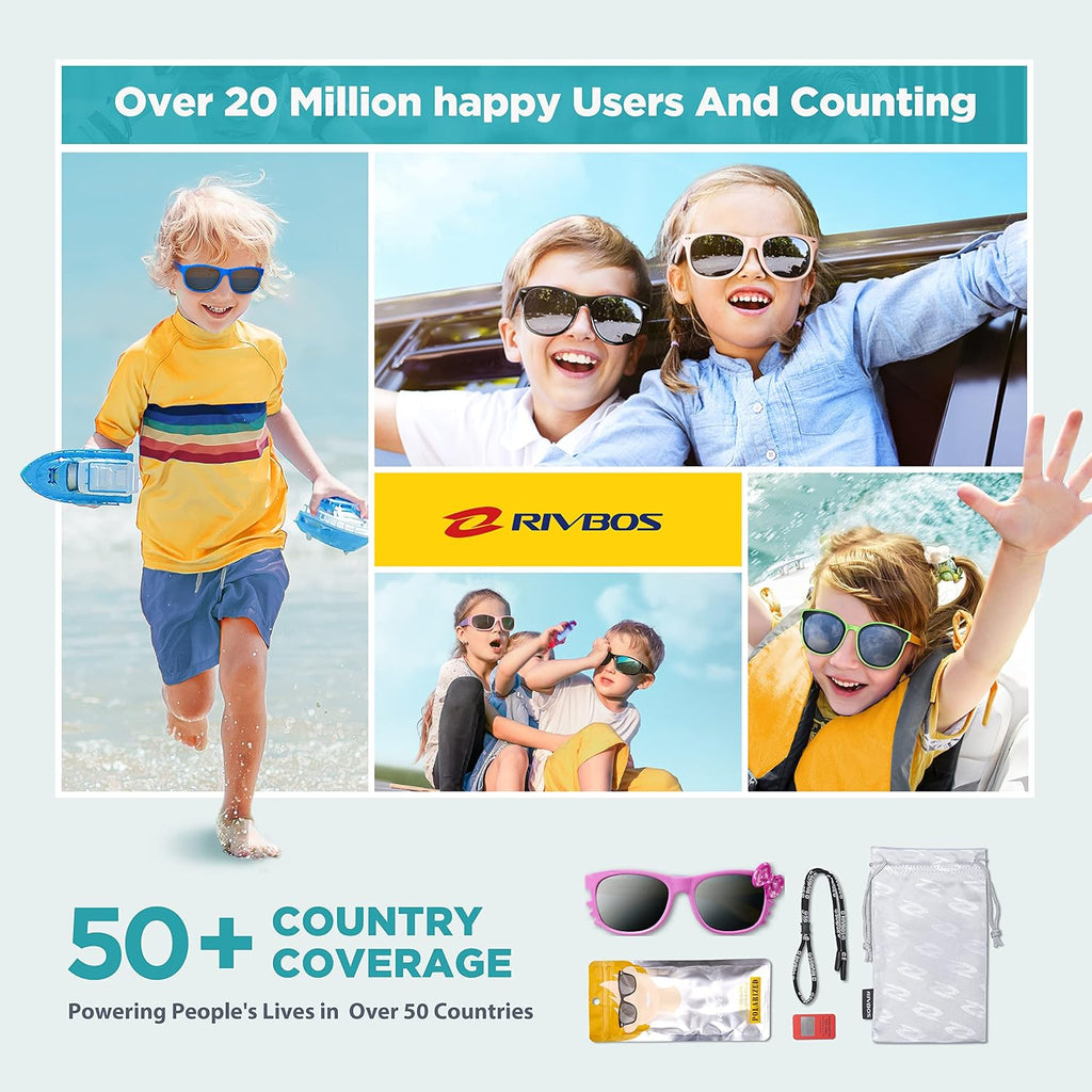 Kids Sunglasses for Girls Boys with Strap Polarized UV Protection Flexible Rubber Shades RBK002