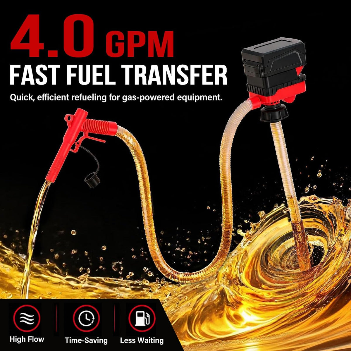 Fuel Transfer Pump for Milwaukee M18 Batteries, 4 GPM with Auto Shut-Off