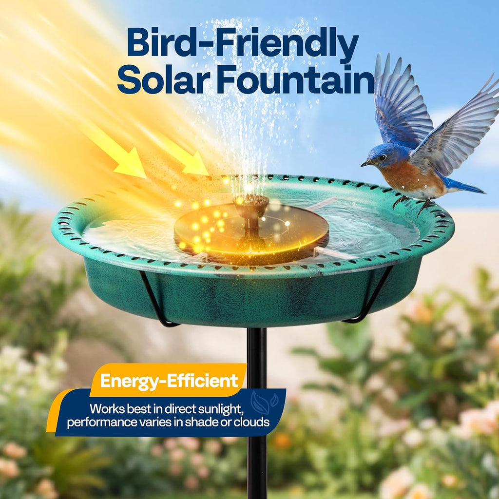 Oval Bird Bath with Solar Fountain and Metal Ground Stake, Green
