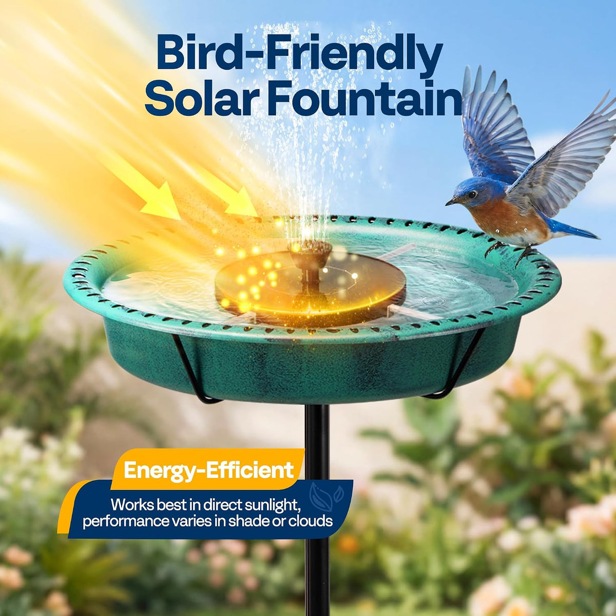 Oval Bird Bath with Solar Fountain and Metal Ground Stake, Green
