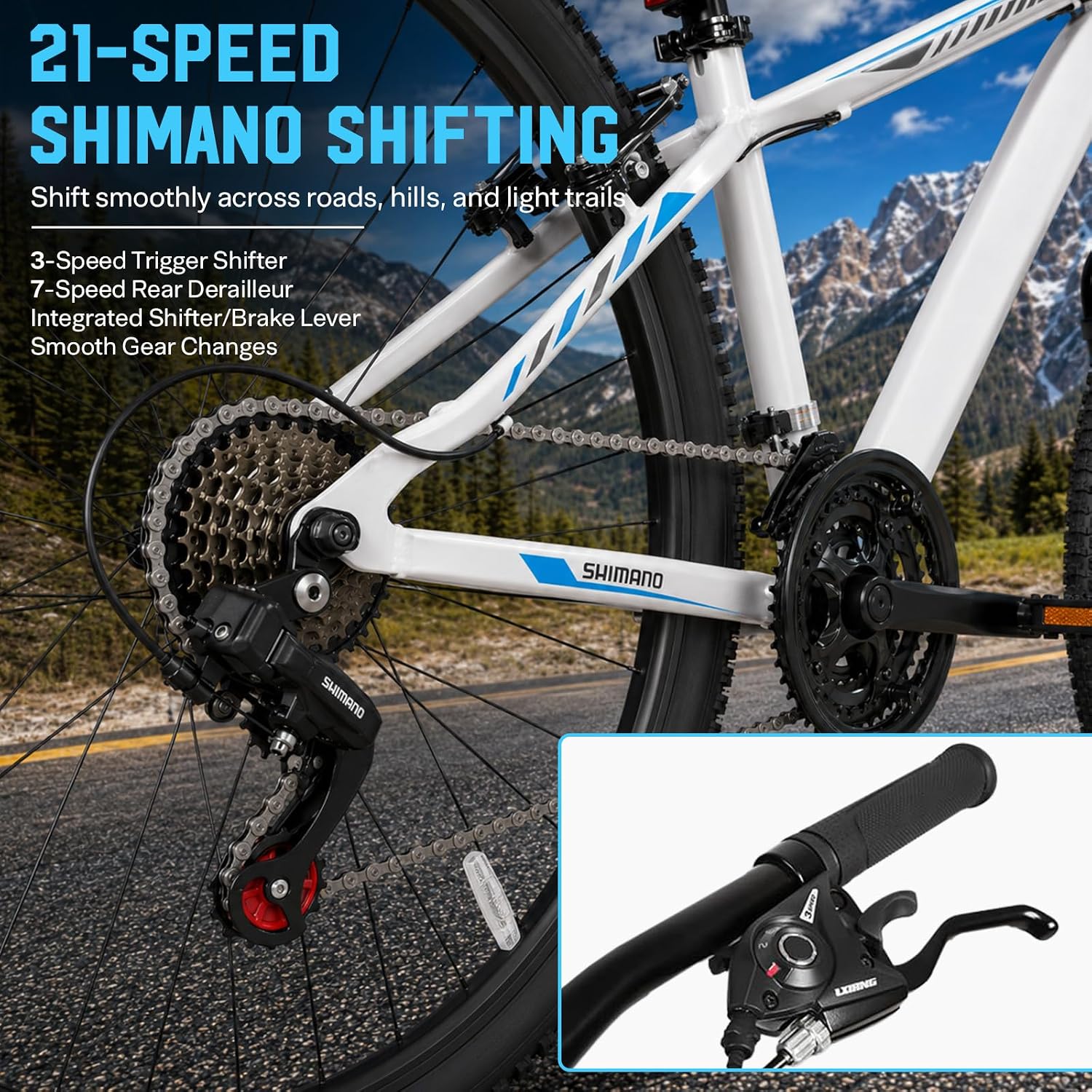 29 Inch Mountain Bike Hardtail Bicycle MTB for Adult Women Men | 29r 21-Speed Trigger Shifter, Lightweight Aluminum