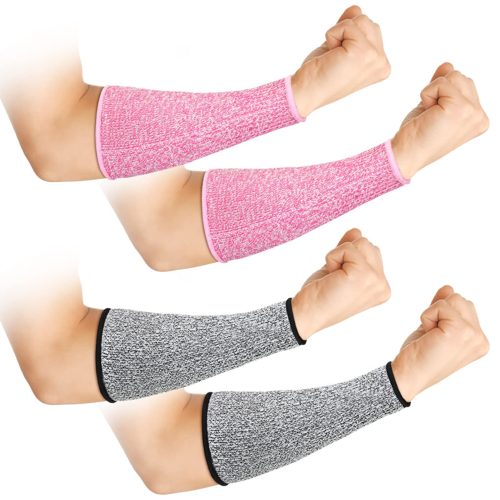2 Pairs Cut Resistant Sleeve Level 5 8.6 x 3.7 Inches, Gray, Pink