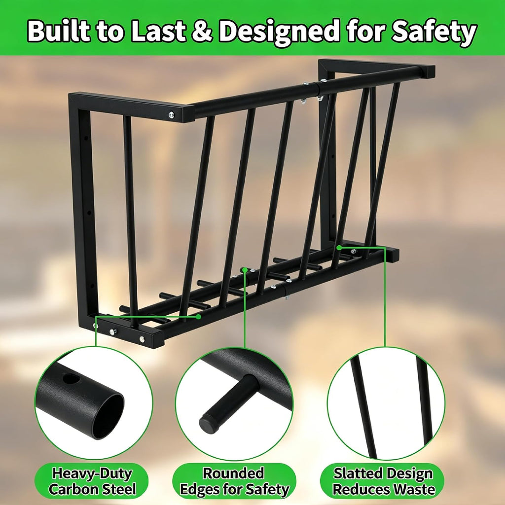 Wall Mount Hay Rack for Goats, Sheep, Horses – Heavy Duty 16 Gallon Livestock Hay Feeder, Hanging Blanket Holder with