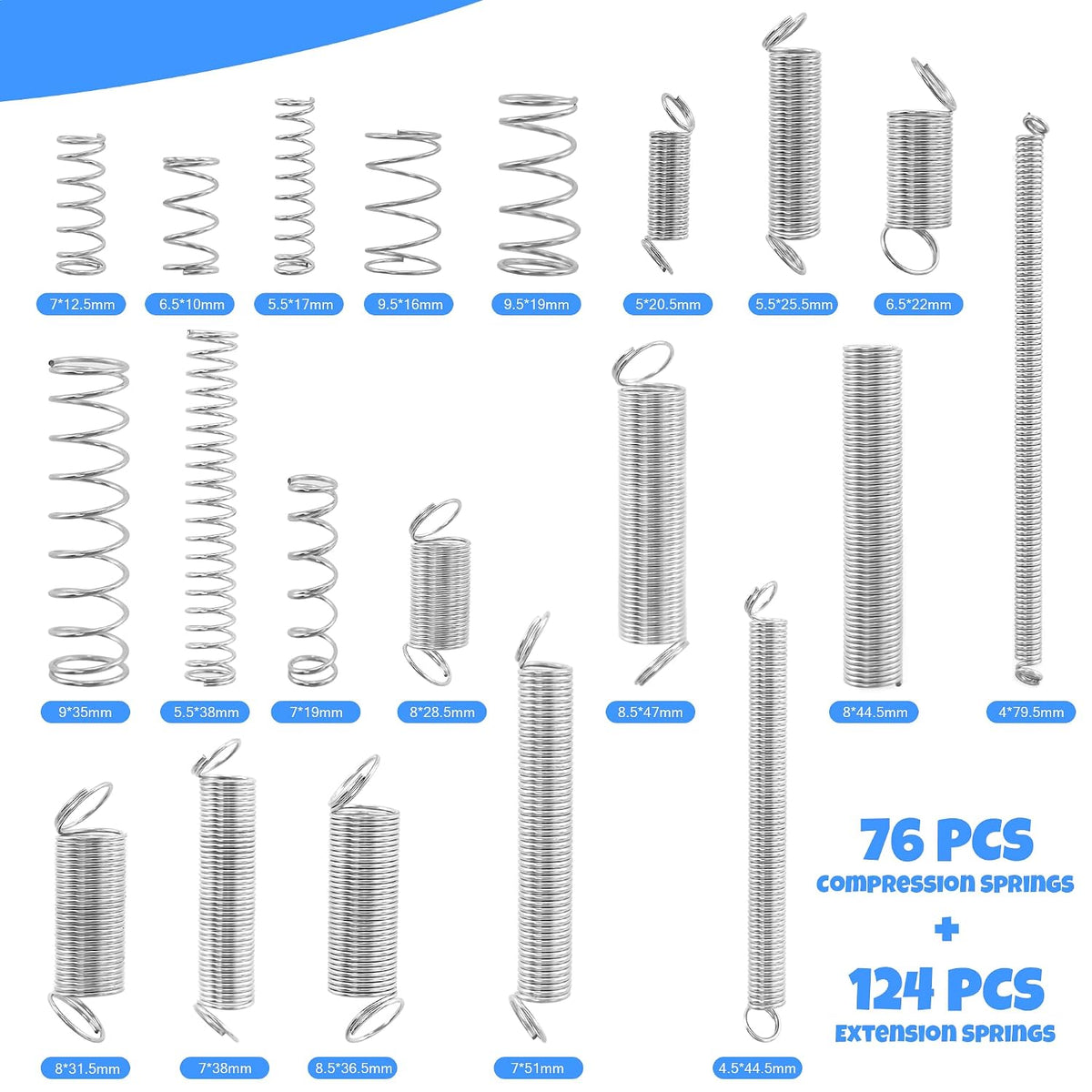 200 PCS Compression Extension Springs, 20 Different Sizes