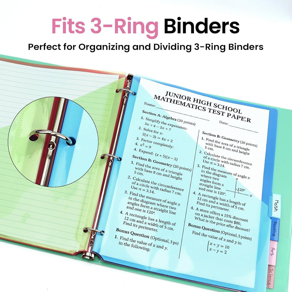 16 Count Dividers for 3 Ring Binder with Two Pockets, 8 Tabs Set | Plastic Binder Index Dividers, Perfect for Office