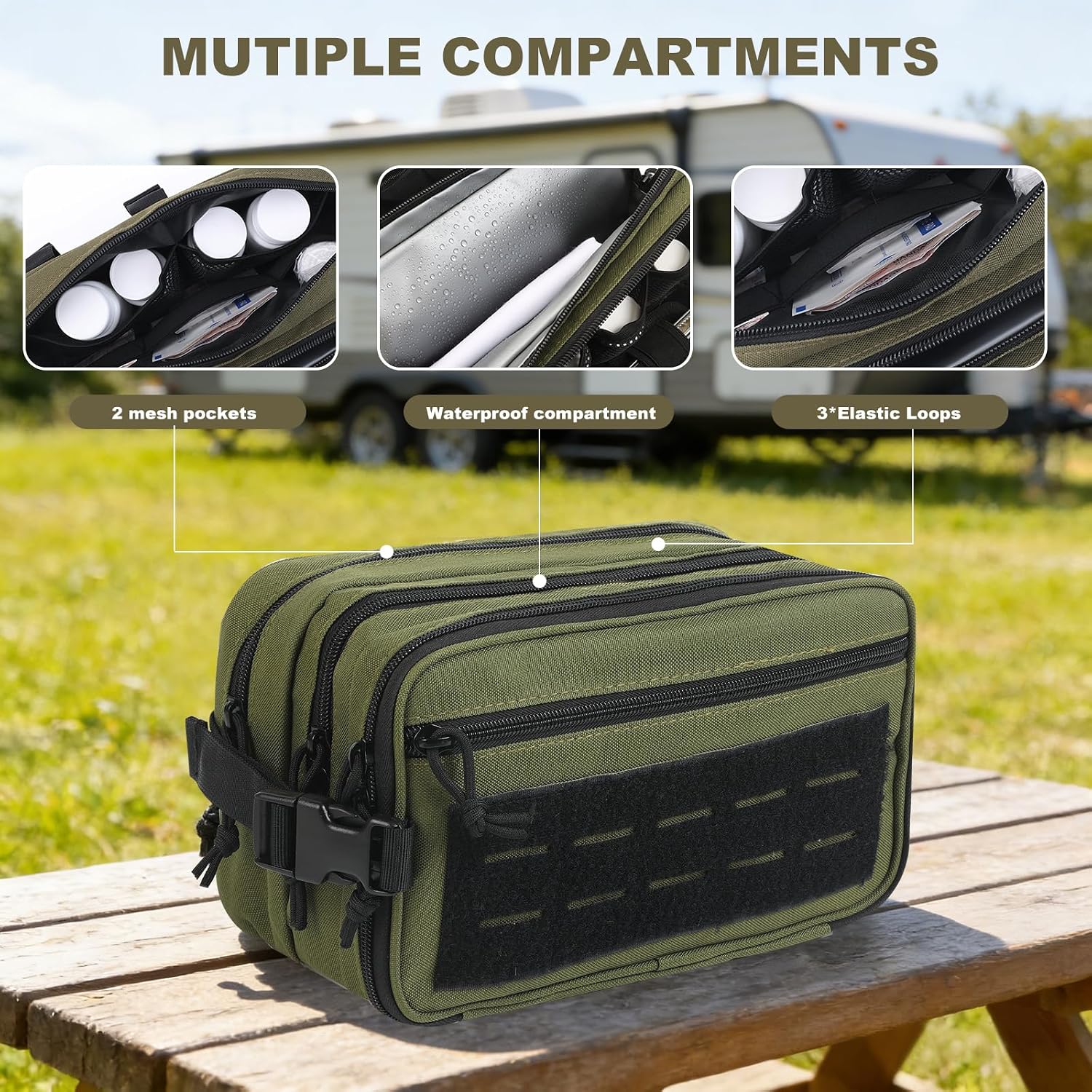 Small Travel Medicine Bag,4 Layers Pill Bottle Medication Organizer Case, 1000d Canvas EDC Tactical First Aid Bag