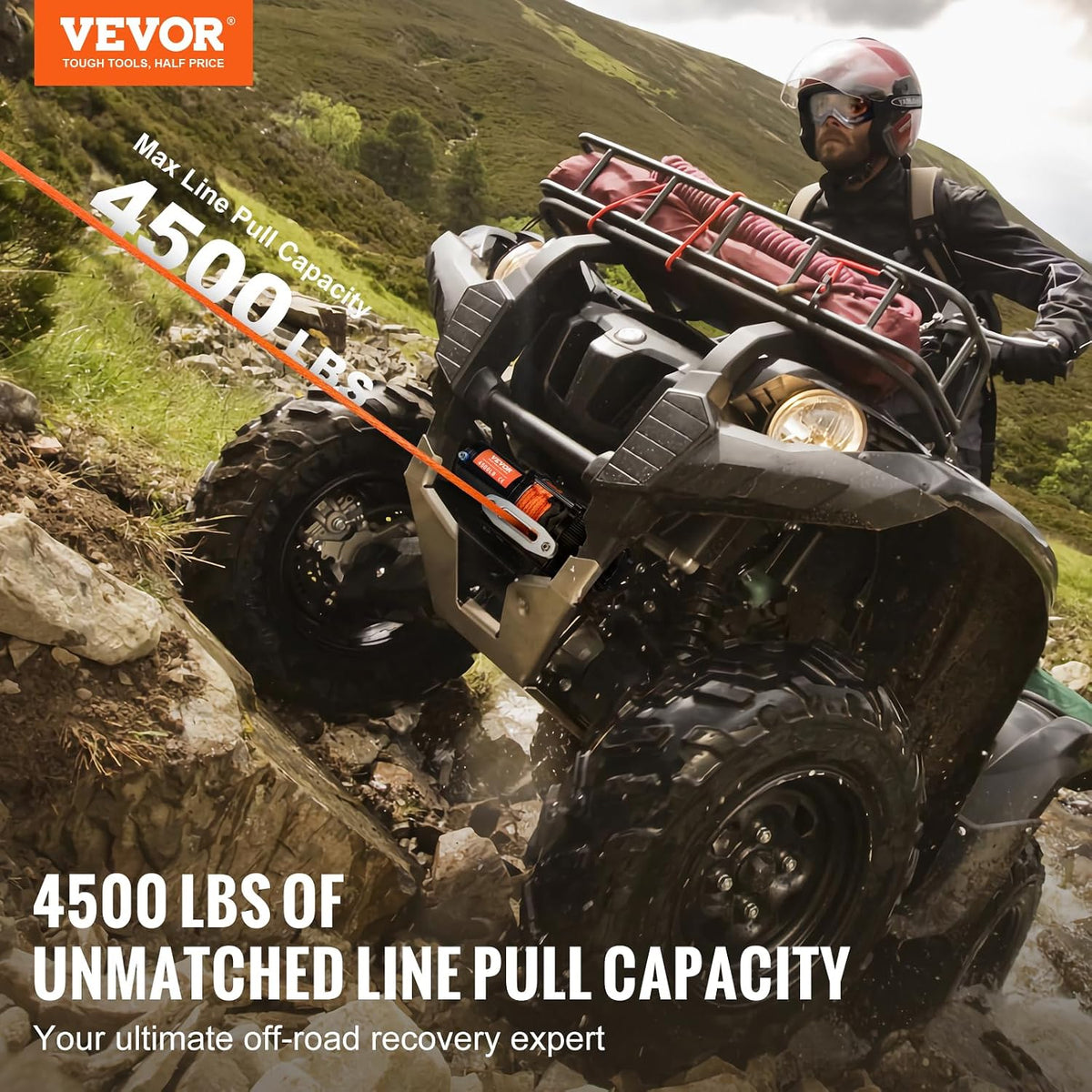 ATV Winch, 4500 lb Electric Winch with Synthetic Rope, 12V DC ATV UTV Winch 1/4 in x 39 ft Aluminum Fairlead Wired