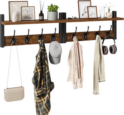 Coat Rack Shelf Wall Mounted, Coat Hooks Set of 2, Entryway Coat Hanger with 8 Hooks, 31.5" Wall Floating Shelf with