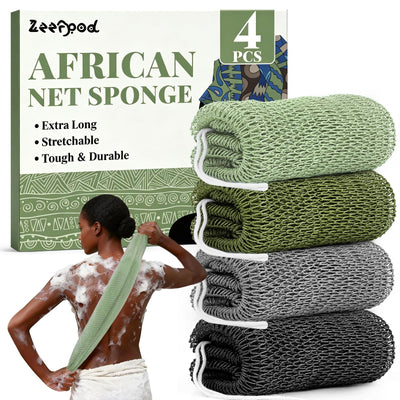 African Net Sponge Authentic-4 Packs African Exfoliating Net Sponge,Bath Sponges for Shower,42 inch Long for Normal