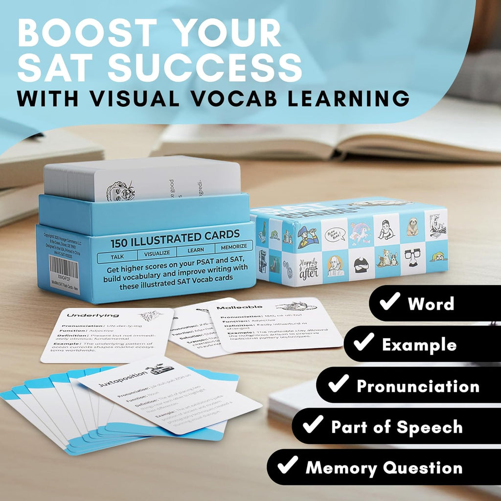 SAT Vocabulary Builder Flash Cards & Study Guide 2026 – 150 Visual Learning Vocab Flashcards for SAT Test Prep & PSAT