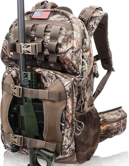 Waterproof Hunting Backpack for Men with Bow Holder | Silent Camo Pack, Large Hunting Bag with Ergonomic Straps for