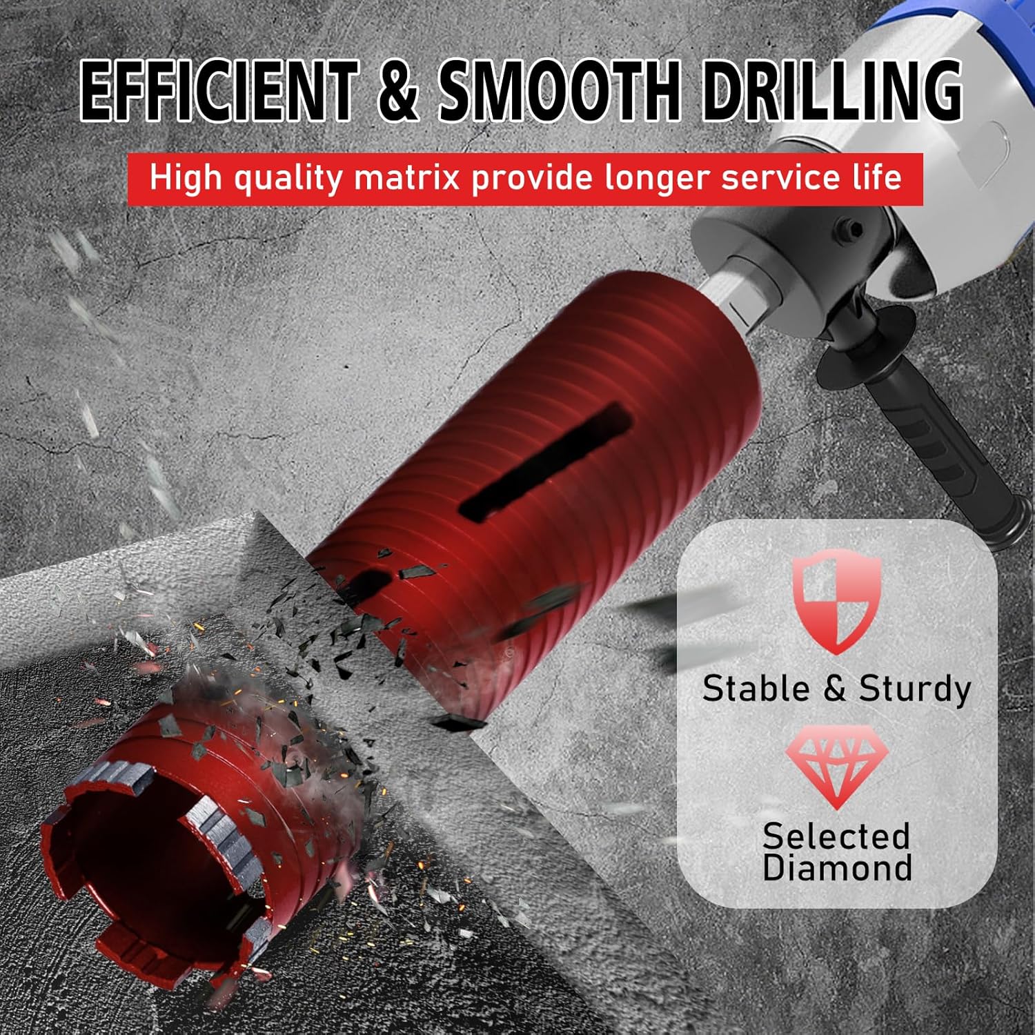 Diamond Core Drill Bits 1 1/2" Diameter 10"/254mm Drilling Depth 5/8-11" Thread Core Bit Turbo Laser-Welded Segments