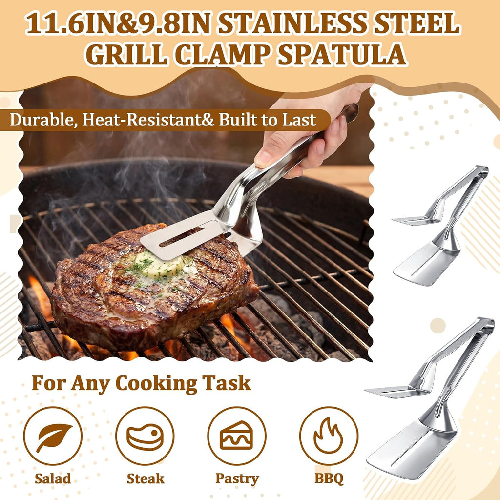 6 Pack Grill Spatula and Tongs Set Heavy Duty Grilling Tools - Stainless Steel Spatula & Tongs for Outdoor Camping