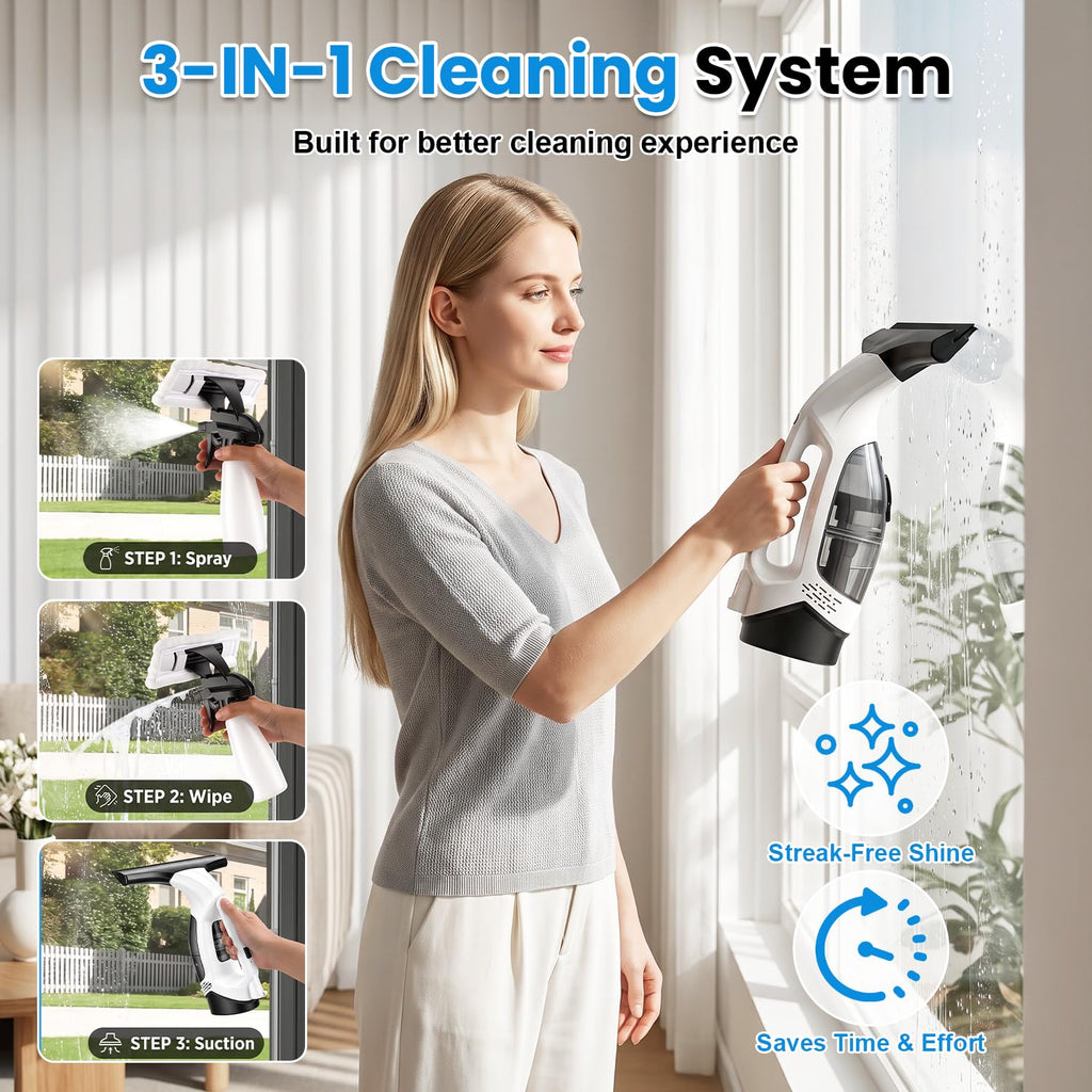 Window Vacuum Squeegee with Extendable Pole, Electric Window Cleaner Tool