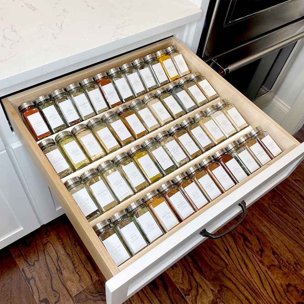 Clear Acrylic Spice Drawer Organizer, 4 Tier- 2 Set Expandable From 13" to 26" Drawer Seasoning Organizer, Kitchen