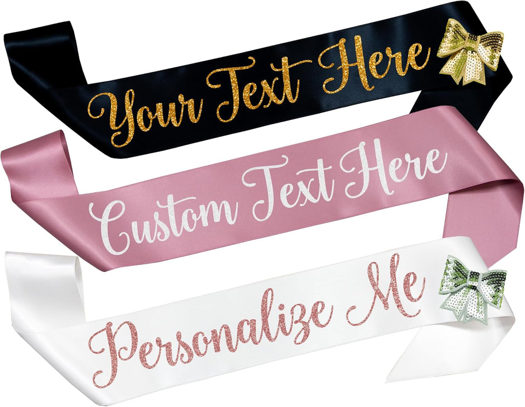 Personalized Pageant Your Text Here 3" Satin Sash Custom Glitter Lettering