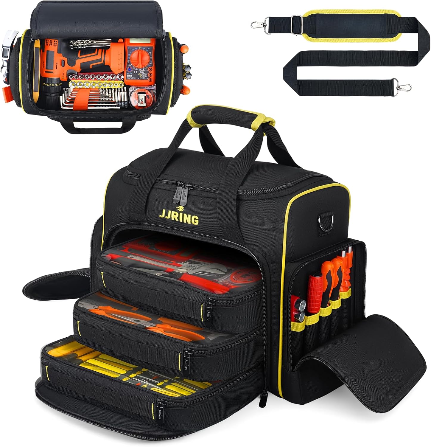 2.0 Gen Tool Bag With 3 Removable Cases, Double Layers&Large Capacity Tool Tote, Multi-Pocket Organizer For Tools and