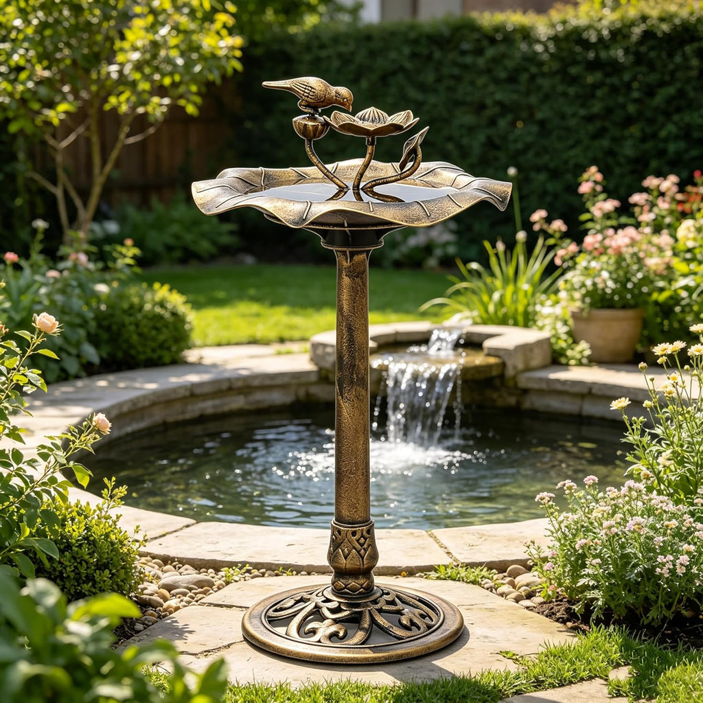 28" Pedestal Bird Bath, 2 Tiers Tall, 5L Water Capacity, Bronze