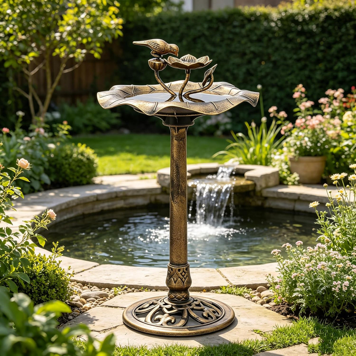 28" Pedestal Bird Bath, 2 Tiers Tall, 5L Water Capacity, Bronze