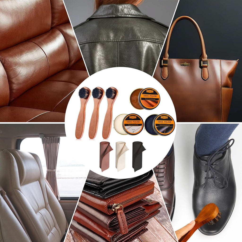 9 Pcs Shoe Polish Kit for Leather Boots, Brown Neutral Black Shoe Polish for Shoes, Leather Shoes Care Shine Kit