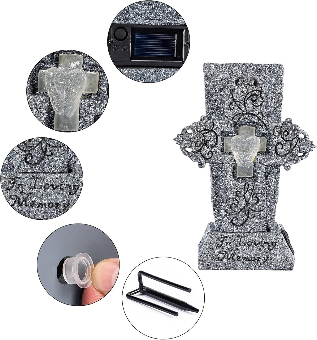 Solar Cemetery Vase with LED for Fresh/Artificial Flowers Grave Flower Cross Vase Headstones Vases with Spikes