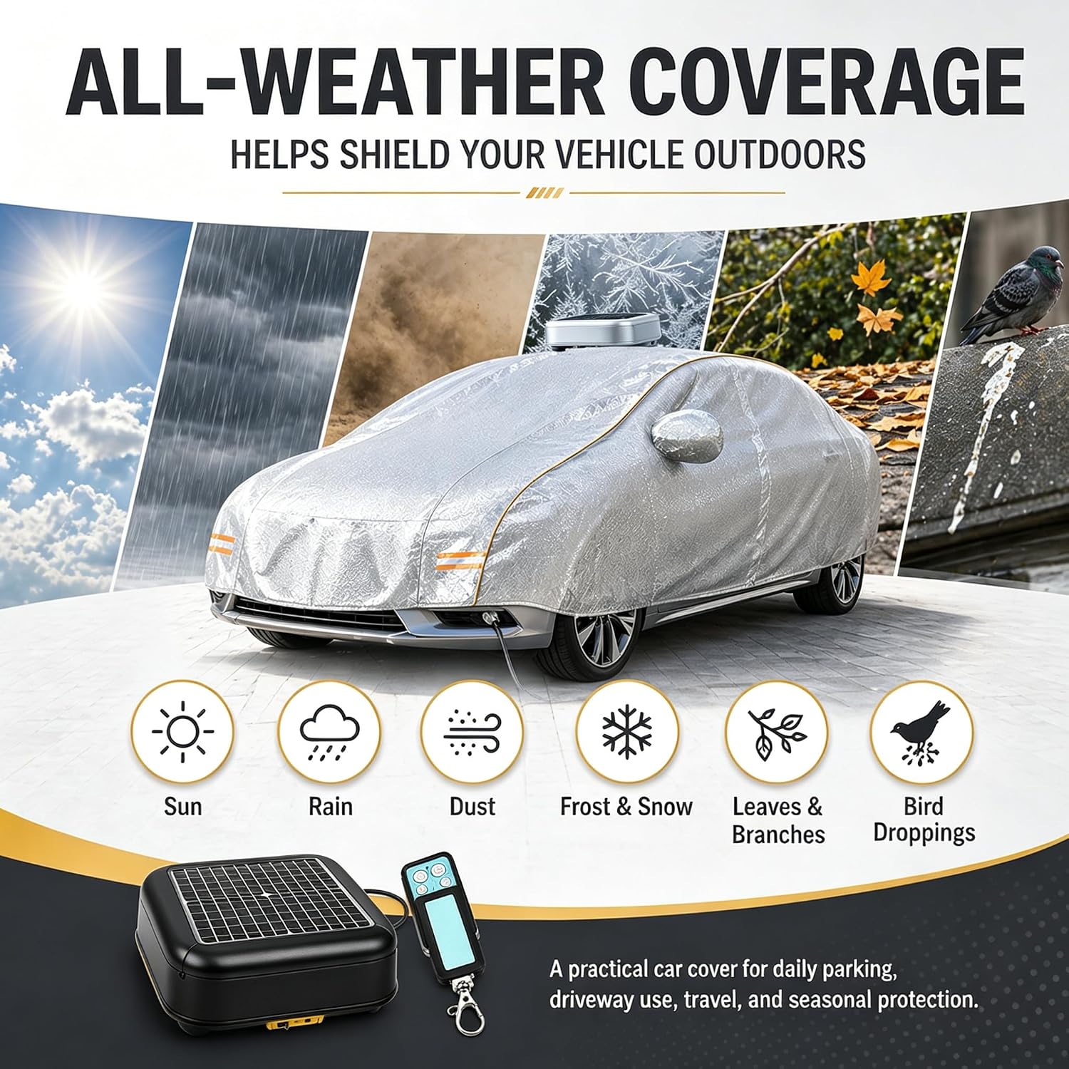 Automatic Retractable Car Cover with Remote, Car Cover Waterproof All Weather, Roof-Mounted Solar Charging Cover for