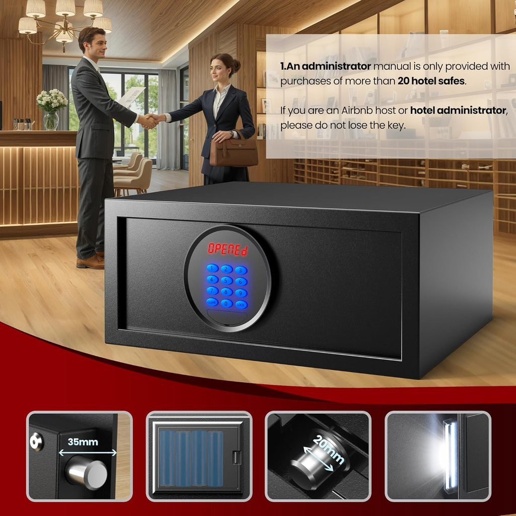 𝟐𝟑 𝐋𝐁 Hotel Safe Box with Administrator's Password Safe with Silent Mode & LED, Laptop Safe with Backlit Keypad 𝐆𝐢𝐟𝐭𝐬