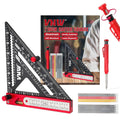 6 in 1 Rafter Square with Carpenter Pencil, 7in Rafter Square Multi-Purpose Carpenter Tools:Square,Protractor, 1/16"