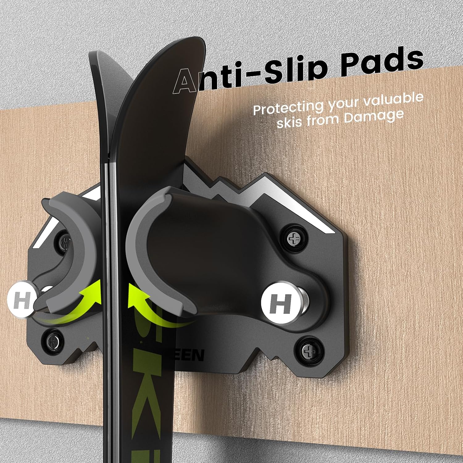 Ski & Snowboard Wall Mount,Fits Any Ski or Snowboard, Ski Wall Rack Non-Slip Storage for Garage
