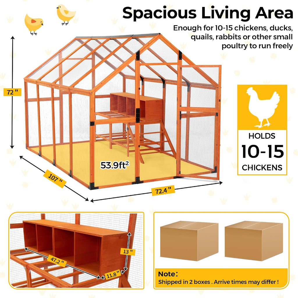 Chicken Coop with Full Waterproof Cover 9' Extra Large House,Orange