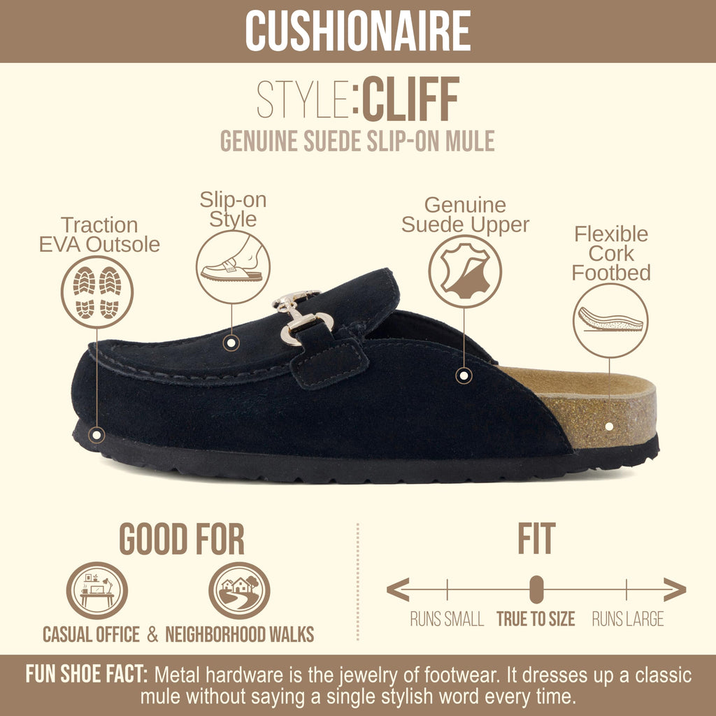 Cliff Suede Clog Mules for Women, Black 6