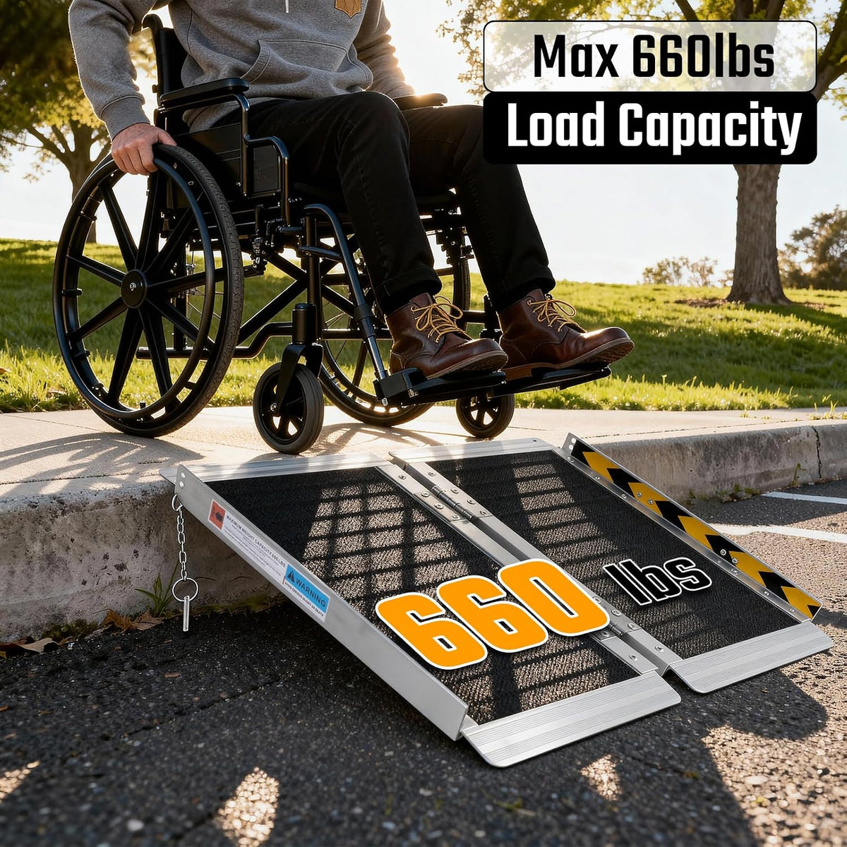 2FT Portable Wheelchair Ramp, 600 LBS Capacity Folding Handicap Ramp, Non-Slip Aluminum Portable Ramps, Threshold