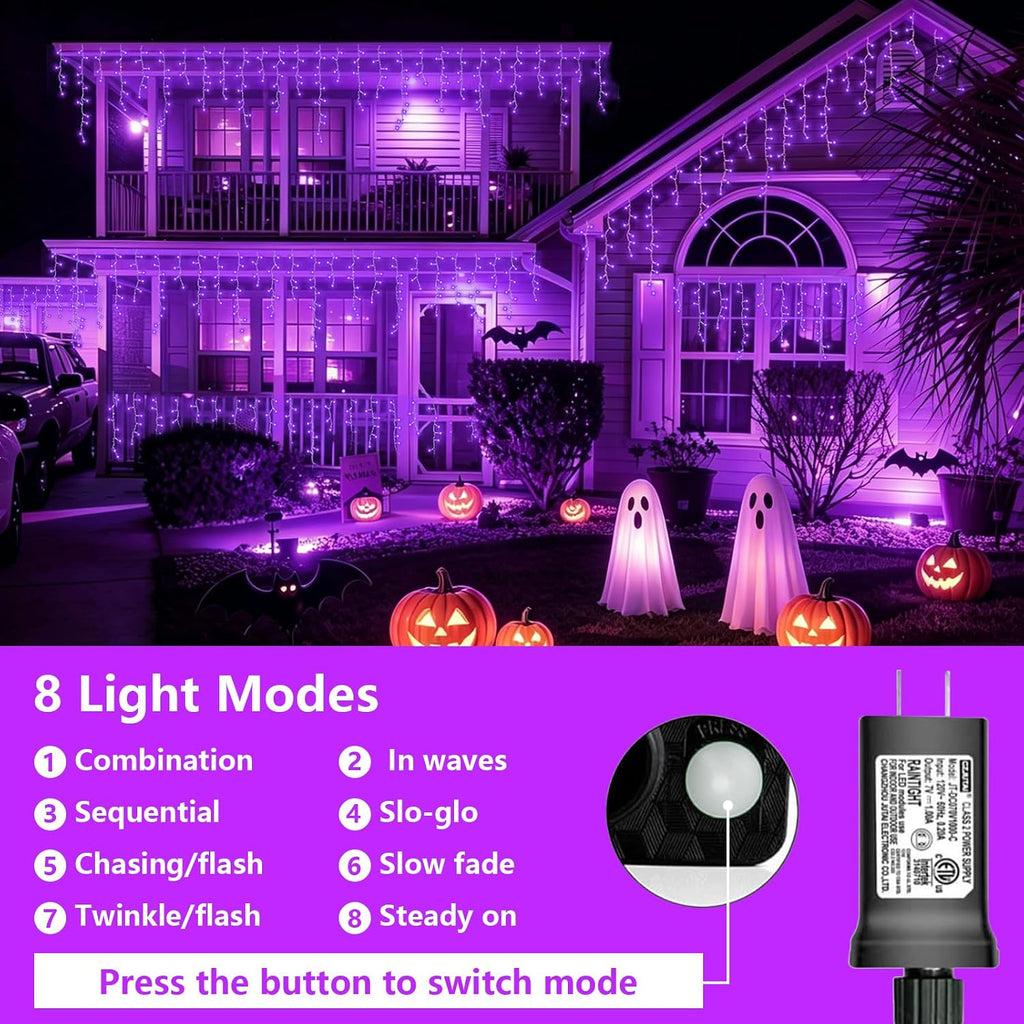 66ft 800 LED Icicle Lights Outdoor Waterproof, 160 Drops Halloween Lights Connectable, 8 Modes Icicle Christmas Light