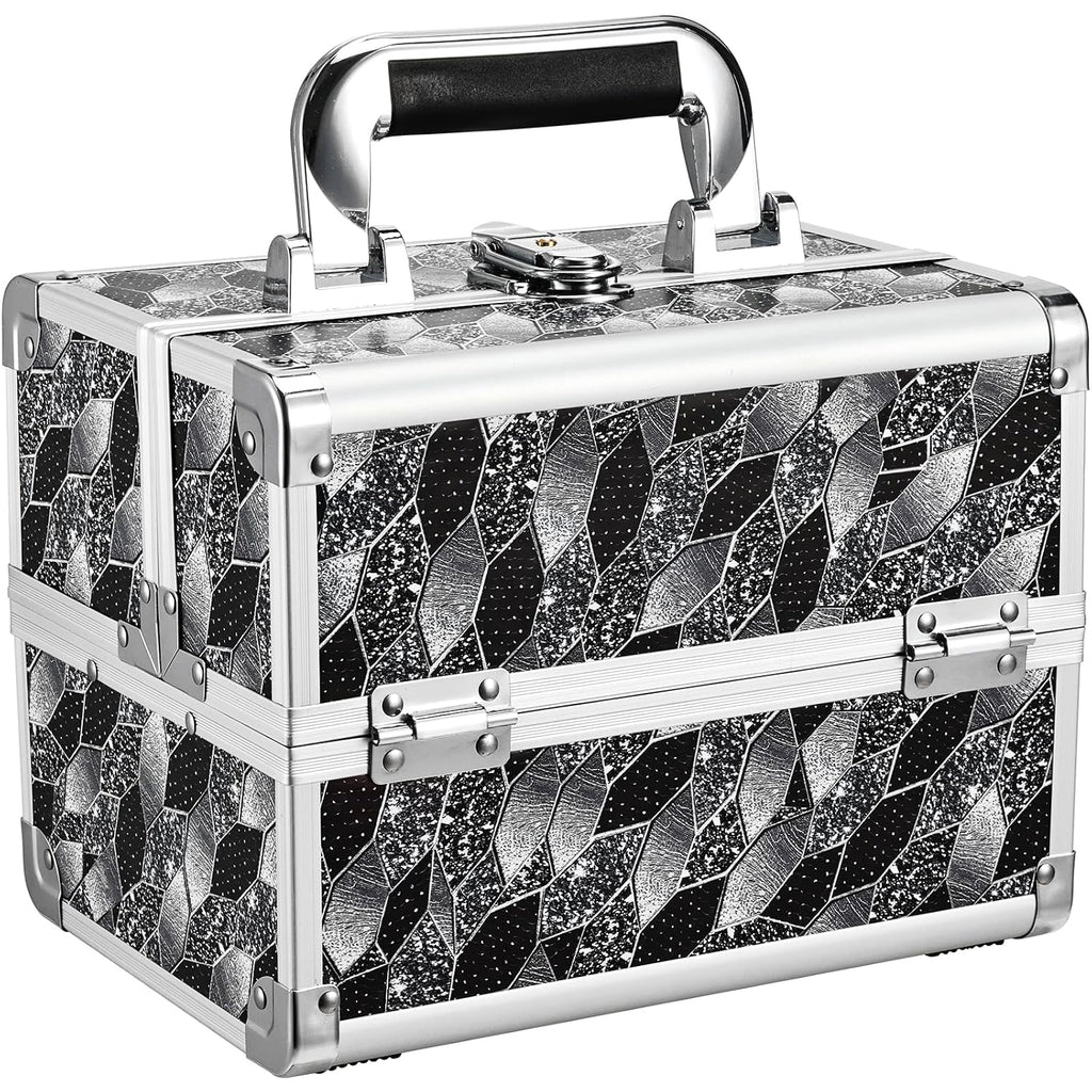 Makeup Case Organizer Makeup Box Portable Cosmetic Train Case Hard Vanity Storage with 2 Trays Mirror Locking Make Up