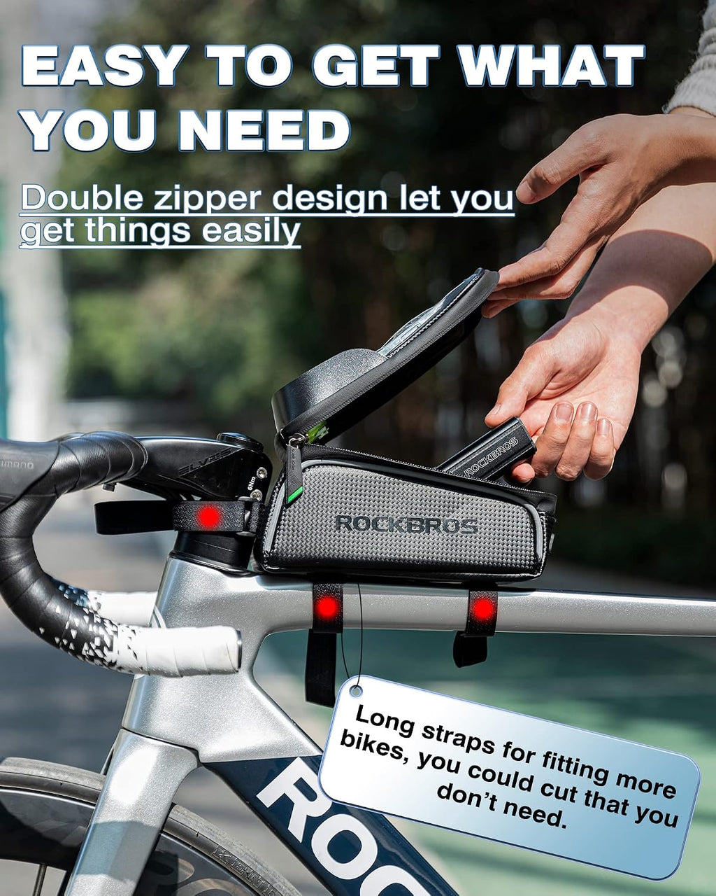 Bike/Bicycle Phone Front Frame Bag, Waterproof, Tube Cycling Pouch | E-Bike Accessories for Men Women Compatible