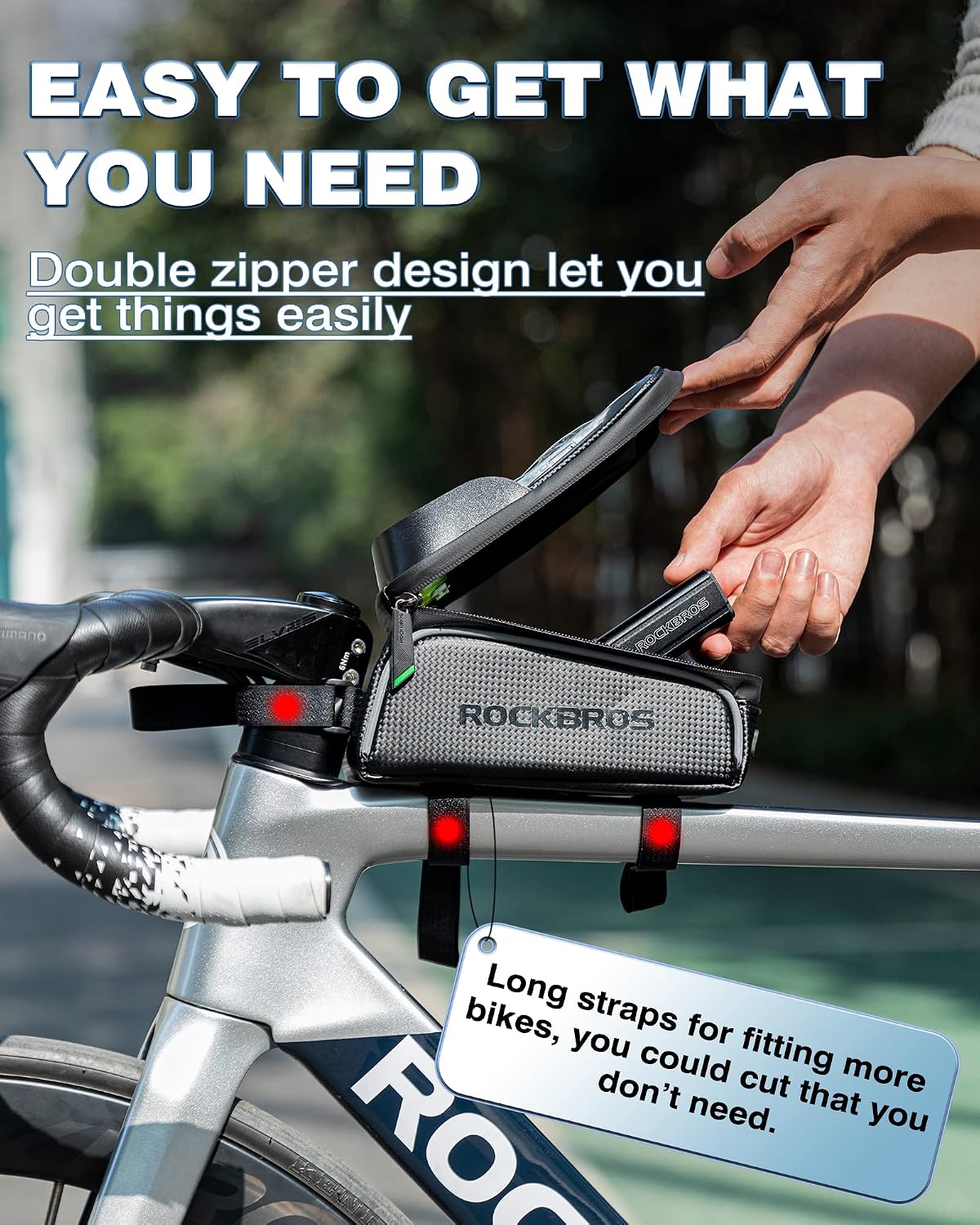 Bike/Bicycle Phone Front Frame Bag, Waterproof, Tube Cycling Pouch | E-Bike Accessories for Men Women Compatible