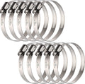 2.5 Inch Hose Clamps, Adjustable 1-13/16"-2-3/4"(46-70mm), 10 PCS | 304 Stainless Steel, Rust Resistant, Large Worm