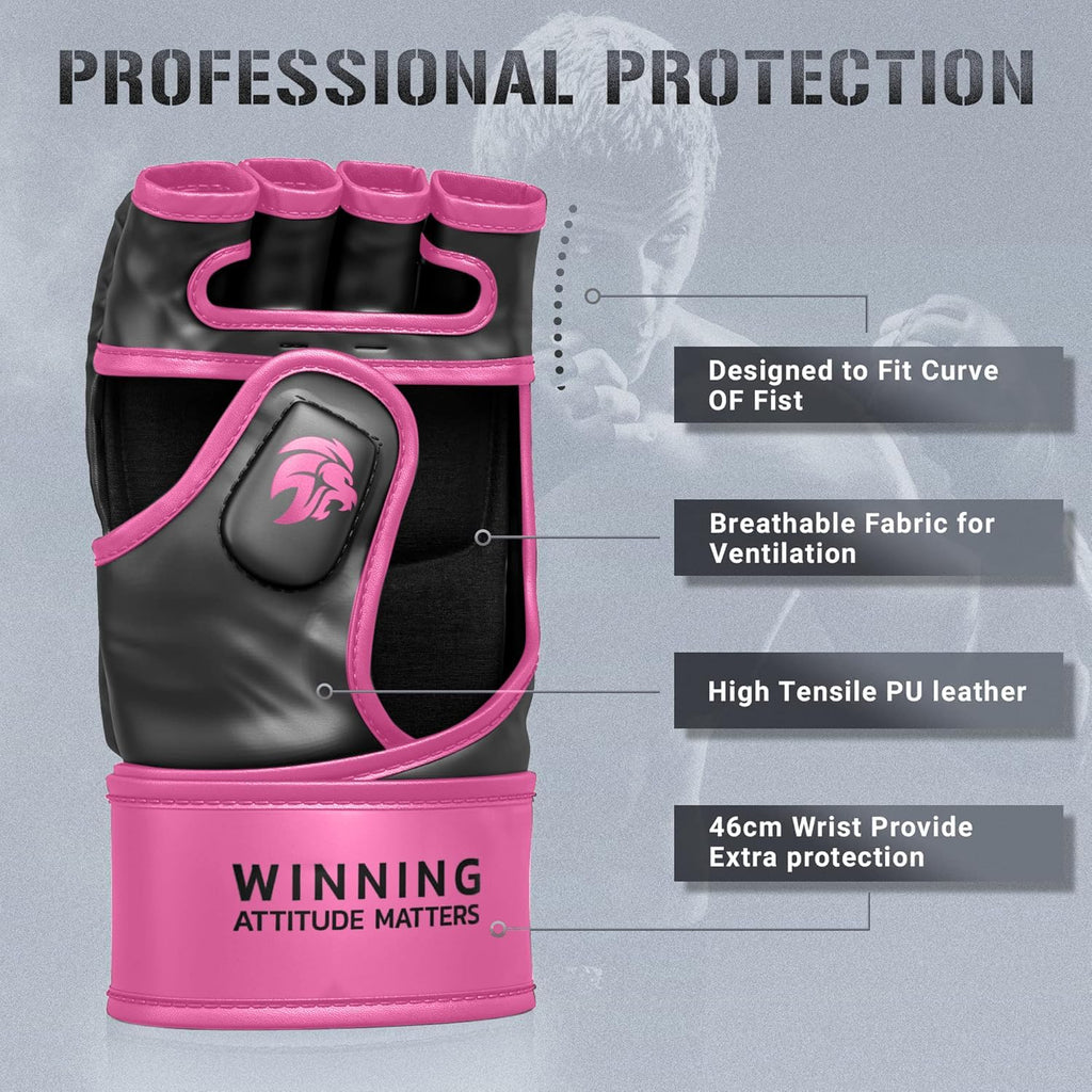MMA Gloves - for Men & Women - MAXForce EVE Anti-Injury Shock Absorb Boxing Gloves Kickboxing Gloves - Half Finger