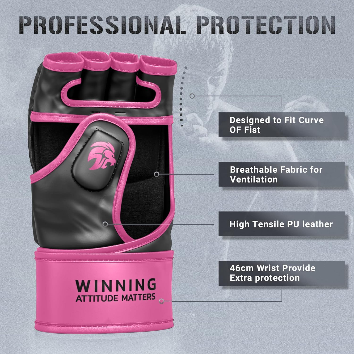 MMA Gloves - for Men & Women - MAXForce EVE Anti-Injury Shock Absorb Boxing Gloves Kickboxing Gloves - Half Finger