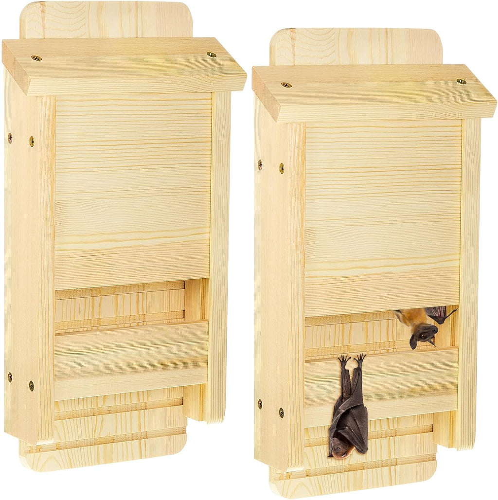 2 Pcs Wood Bat House for Outdoors 14.5 x 6.7 x 2.2 Inches Weatherproof Bat Box Easy to Install Weatherproof Shelter