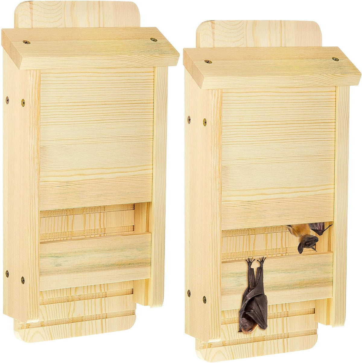 2 Pcs Wood Bat House for Outdoors 14.5 x 6.7 x 2.2 Inches Weatherproof Bat Box Easy to Install Weatherproof Shelter